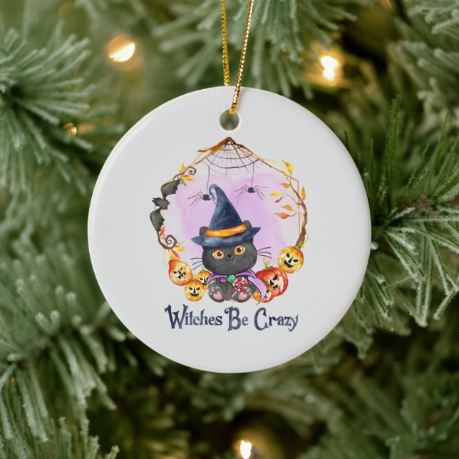 Witches Be Crazy – Witch Black Cat Ceramic Tree Decoration (Tree)