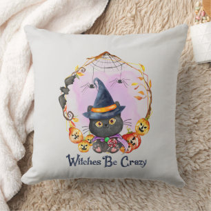 Witches Be Crazy – Witch Black Cat Cushion