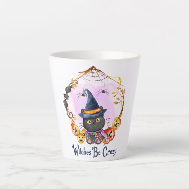 Witches Be Crazy – Witch Black Cat Latte Mug (Front)