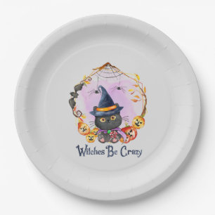 Witches Be Crazy – Witch Black Cat Paper Plate