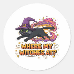 witches black cat Classic T-Shirt Round Sticker