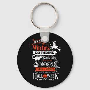 Witches Black Cats And Moon Halloween Key Ring