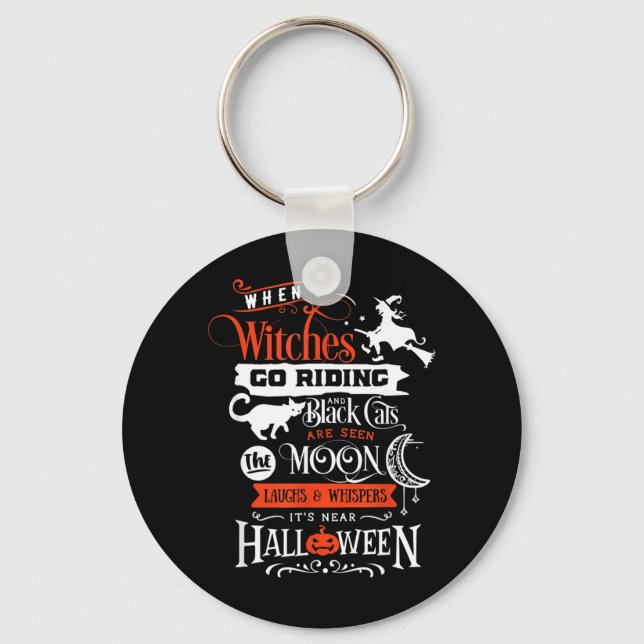 Witches Black Cats And Moon Halloween Key Ring (Front)