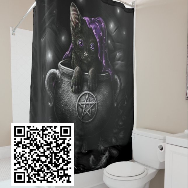 Witches Black Kitten Shower Curtain (Creator Uploaded)