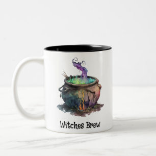 Witches Brew Cauldron Creepy Spooky Fun Halloween Two-Tone Coffee Mug
