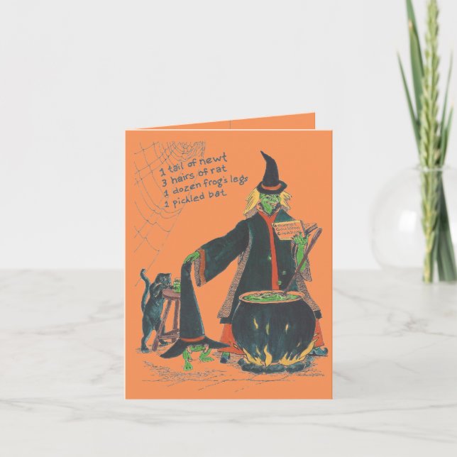 Witches Brew Happy Halloween with Cat Card (Front)
