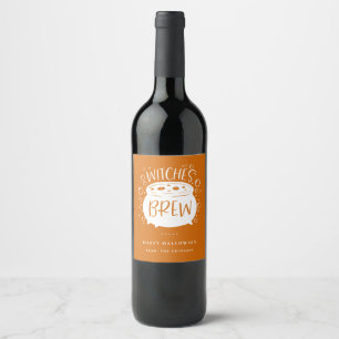 Witches Brew Orange Halloween Wine Label