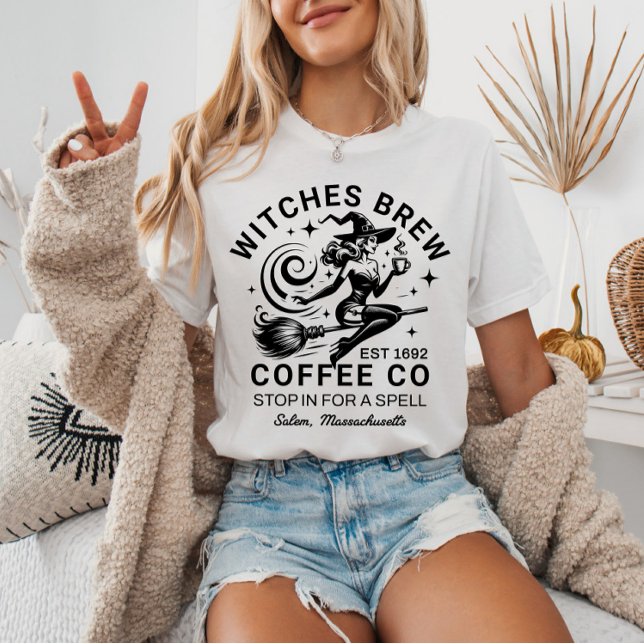 Witches Brew Salem Coffee Addict Halloween Witch  T-Shirt (Creator Uploaded)