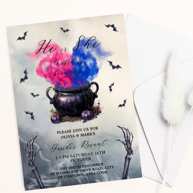 Witches caldron Halloween Baby Gender Reveal Invitation (Creator Uploaded)