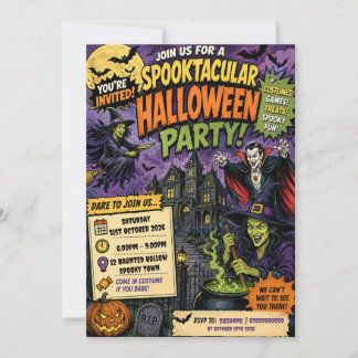 Witches caldron Halloween party invitation