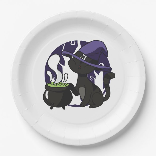 Witches Familiar Black Cat Paper Plate (Front)