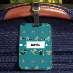 Witches, flying monkeys, little dogs on green luggage tag