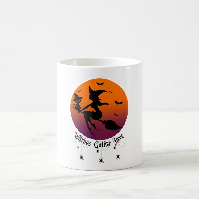 Witches Gather Here  Spiders Halloween Sunset  Coffee Mug (Center)