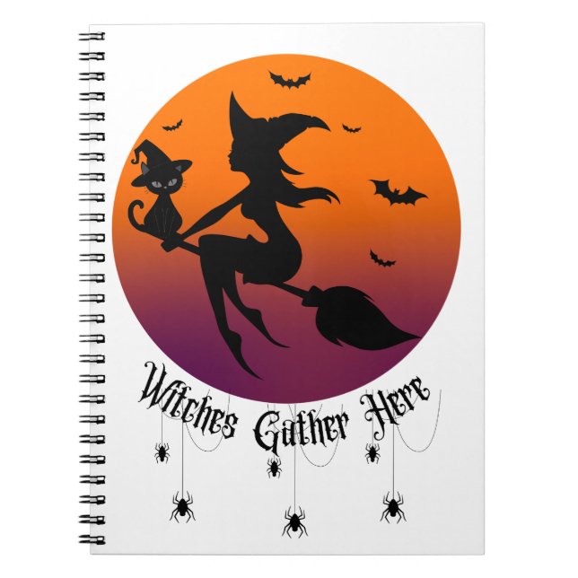 Witches Gather Here  Spiders Halloween Sunset  Notebook (Front)