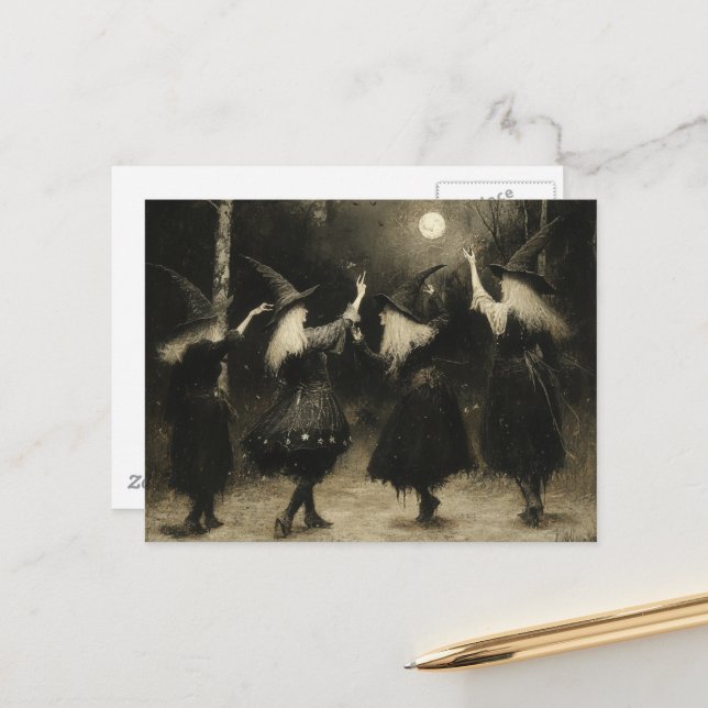 Witches Gather in the Moonlit Forest Postcard (Front/Back In Situ)