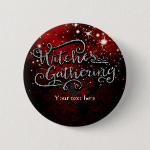 Witches Gathering Red & Black Damask Halloween 6 Cm Round Badge