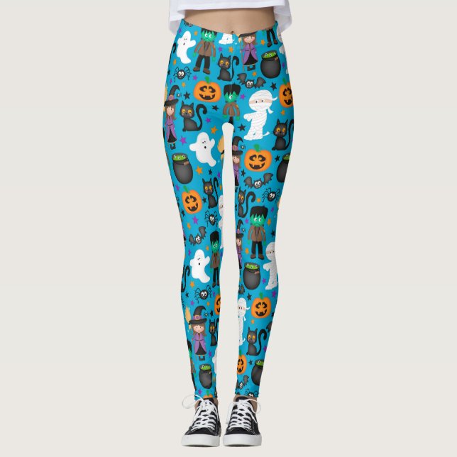 Witches, Ghosts, Mummies Halloween Pattern Leggings (Front)