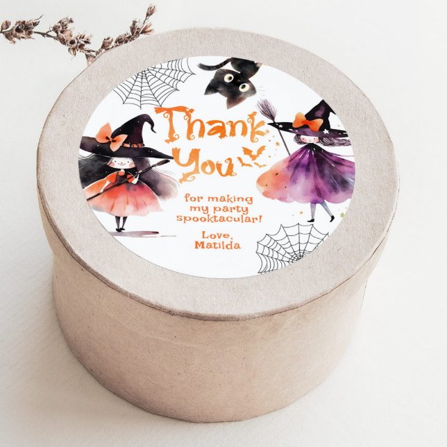 Witches Halloween birthday party thank you Classic Round Sticker (Creator Uploaded)