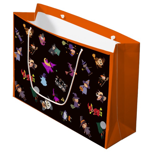 Witches Halloween Pattern Large Gift Bag (Front Angled)