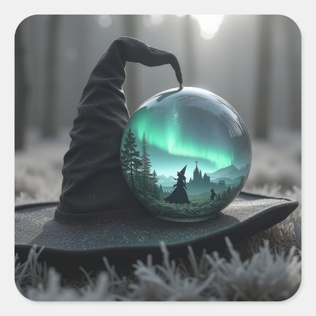 Witches hat and Crystal ball Square Sticker (Front)