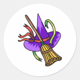 witches hat & broom classic round sticker