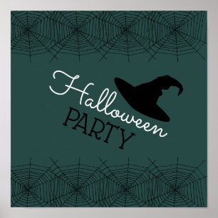 Witches Hat & Web, Halloween Party Poster