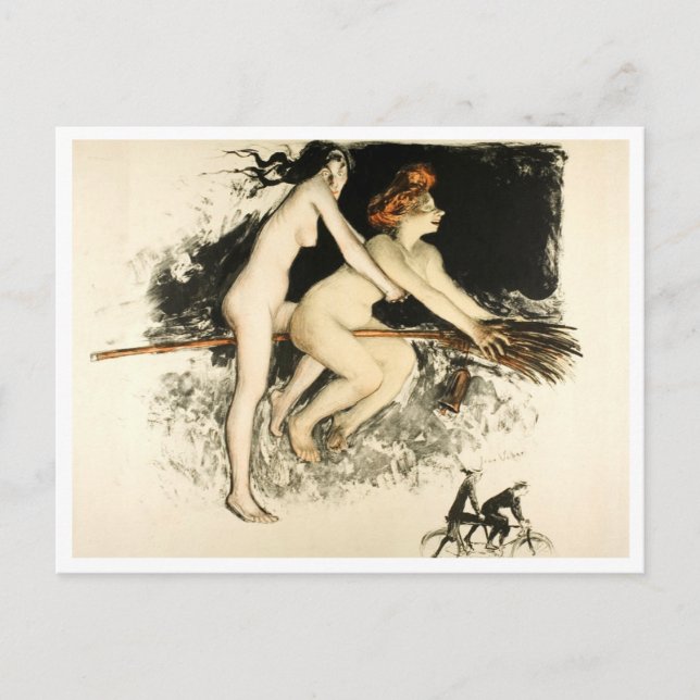 Witches, Jean Veber, Halloween, Male and Female Postcard (Front)