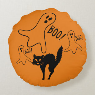 Witches & Moon & Cat & Pumpkin & Ghosts Pillow