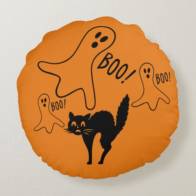 Witches & Moon & Cat & Pumpkin & Ghosts Pillow (Back)