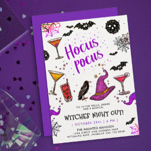 Witches Night Out Fun Colourful Cocktail Scribble Invitation