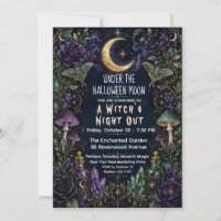Witches Night Out Halloween Moon Botanical Party