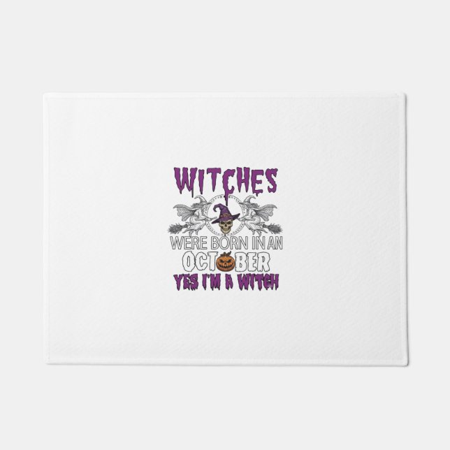 Witches October Halloween Skull Witch Hat Pumpkin_ Doormat (Front)