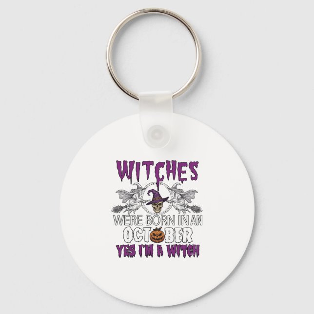 Witches October Halloween Skull Witch Hat Pumpkin_ Key Ring (Front)