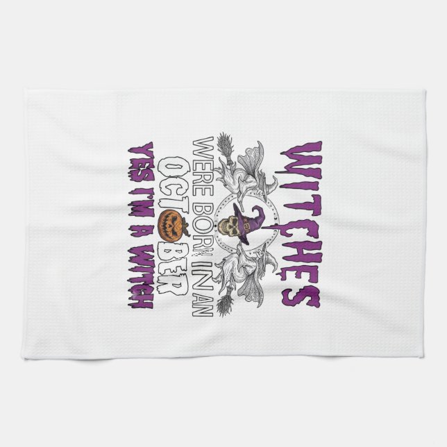 Witches October Halloween Skull Witch Hat Pumpkin_ Tea Towel (Horizontal)