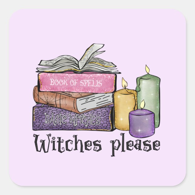 Witches Please – Stack of Witchy Books Square Sticker (Front)
