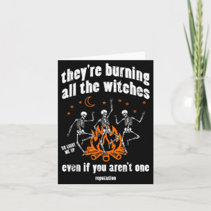 Witches Skeletons Dancing Funny Halloween Costume Card