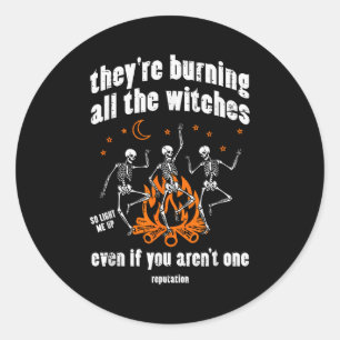 Witches Skeletons Dancing Funny Halloween Costume Classic Round Sticker