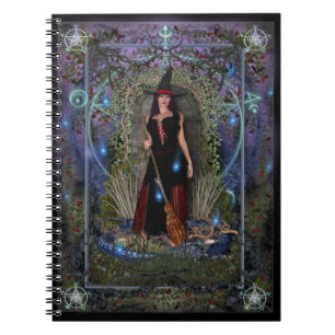 Witches Spellbook - Blue Moon Witch & Dragon Spiral Notebook