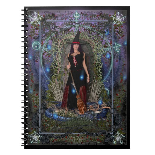 Witches Spellbook - Blue Moon Witch & Dragon Spiral Notebook (Front)