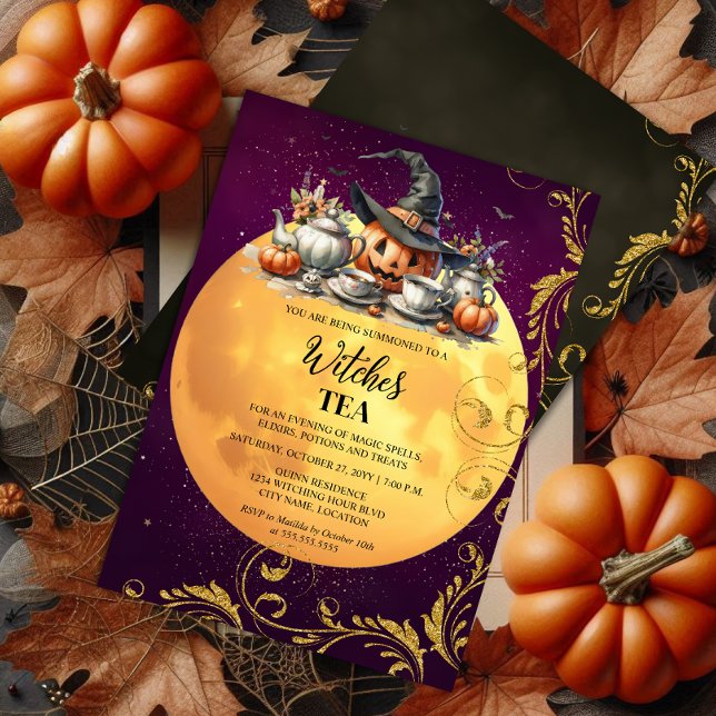 Witches Tea Party Invitation (Witches Tea Party invitation front and back view.)