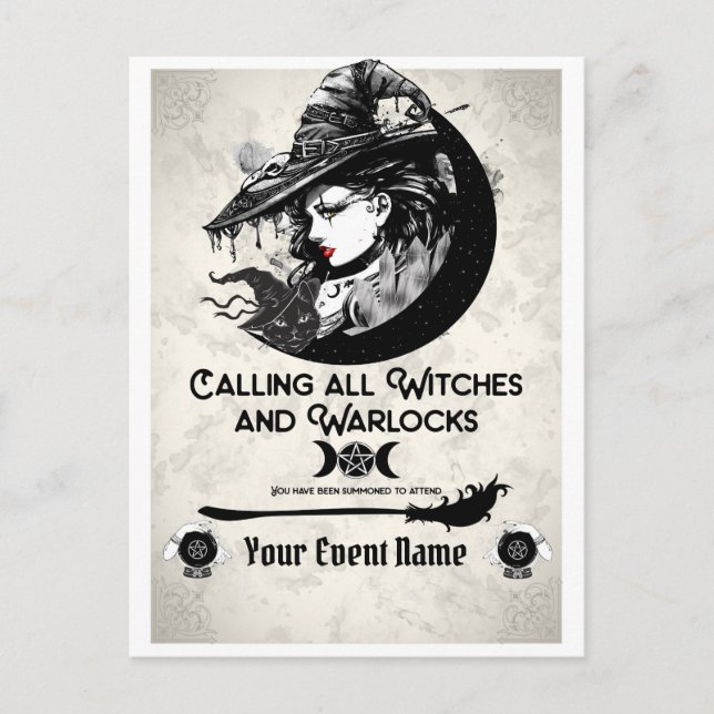 Witches & Warlocks Vintage Witch Halloween Party Postcard (Front)