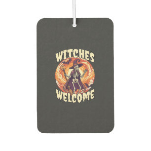 Witches Welcome Halloween Skeleton Witch Broom Bat Car Air Freshener