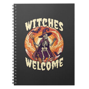 Witches Welcome Halloween Skeleton Witch Broom Bat Notebook