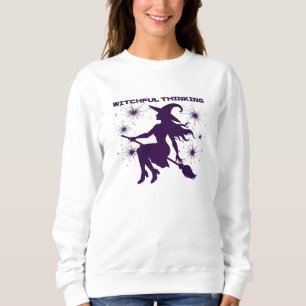 Witchful Thinking Witch on Broom Halloween Sweatshirt
