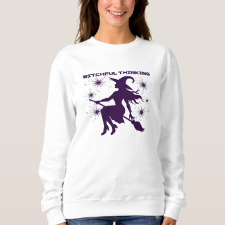 Witchful Thinking Witch on Broom Halloween Sweatshirt