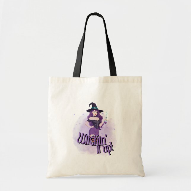  Witchin’ It Up – Cute Witch Halloween Tote Bag (Front)
