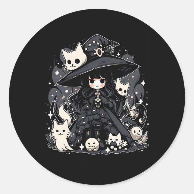 Witching Hour Trendy Halloween Graphic Design  Classic Round Sticker (Front)