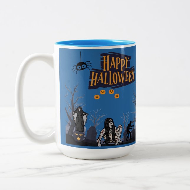 Witching Hour Whispers blue Two-Tone Coffee Mug (Left)