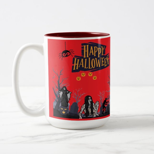 Witching Hour Whispers bright red Two-Tone Coffee Mug (Left)