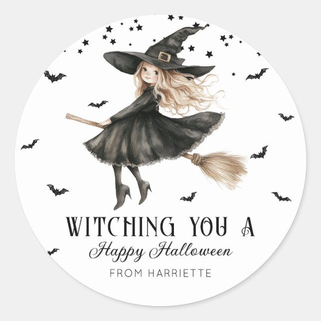 Witching You A happy Halloween Witch Classic Round Sticker (Front)